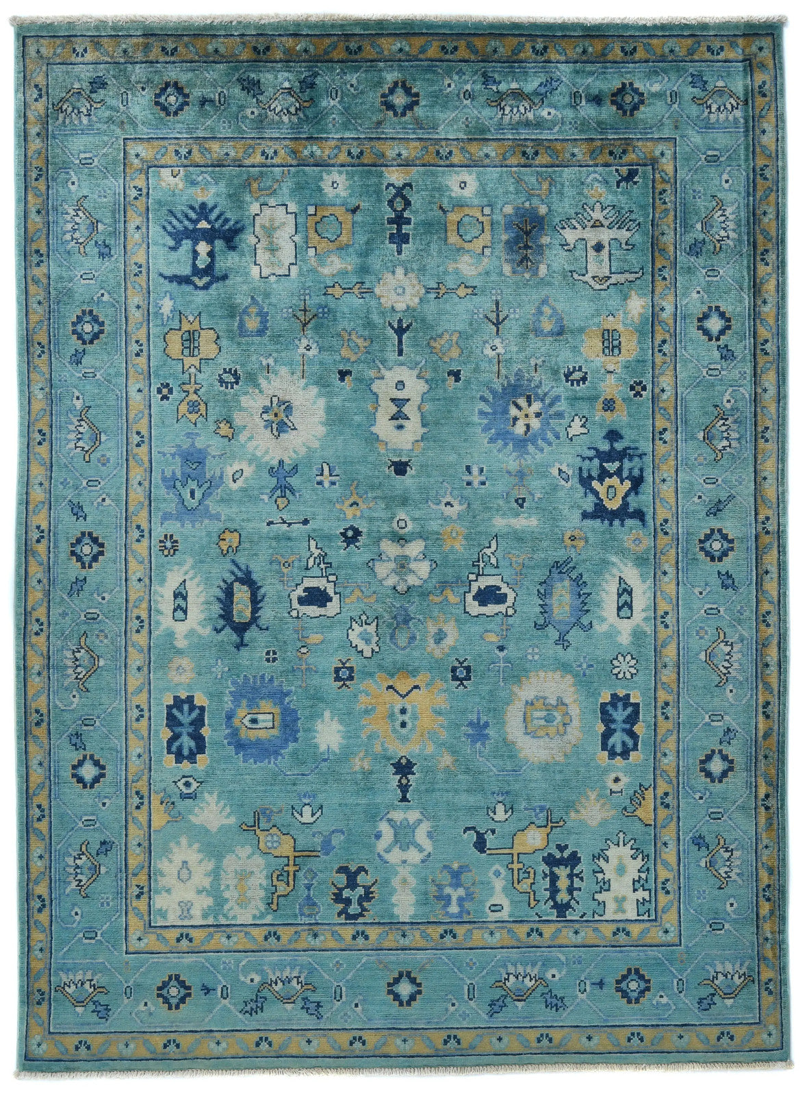 Handmade Blue Kazak Pakistan Rug Floral Modern