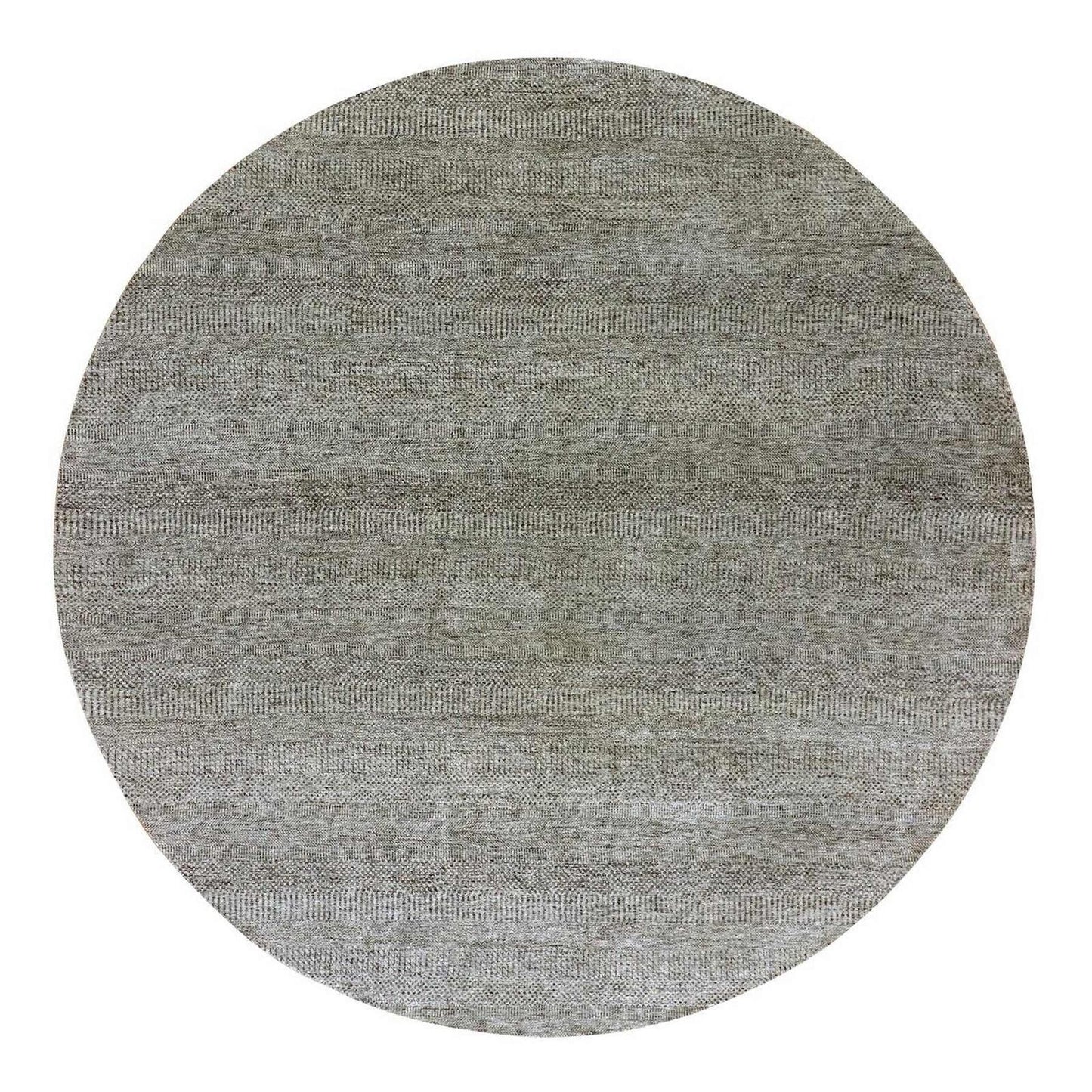 10'X10' Knitting Needles Gray Undyed Wool Hand Knotted Grass Round Rug