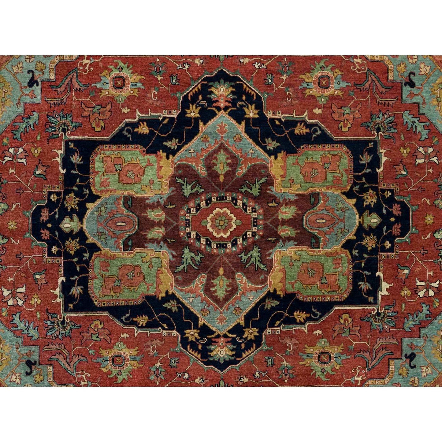 10'X10' Fire Brick Red Wool Antiqued Fine Heris Hand Knotted Square Rug
