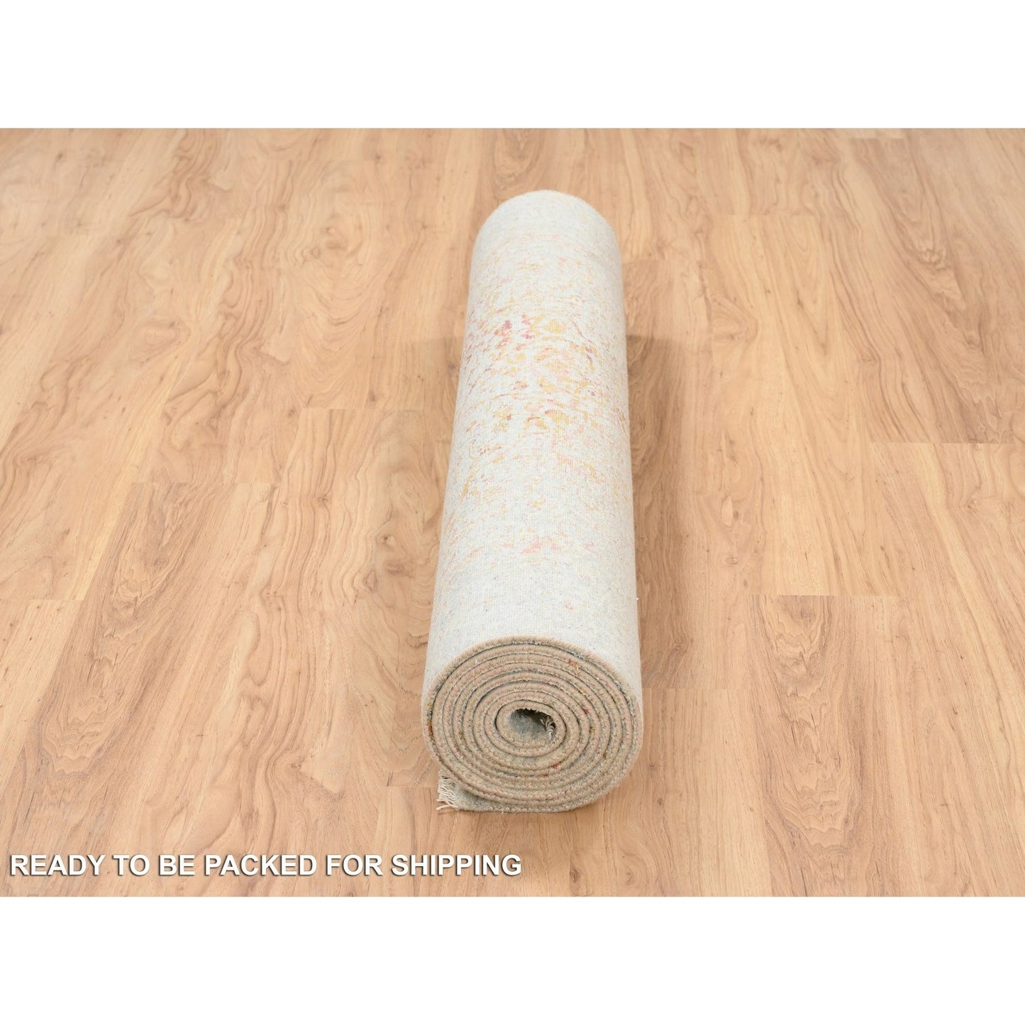 4'X11'9" Hand Knotted Pink Farsian Design Wool And Silk Wide Runner Rug
