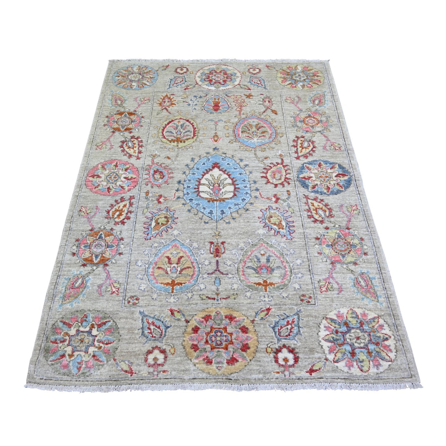 4'X5'10" Tan Color, Pure Wool, Hand Knotted Finer Peshawar Oriental Rug