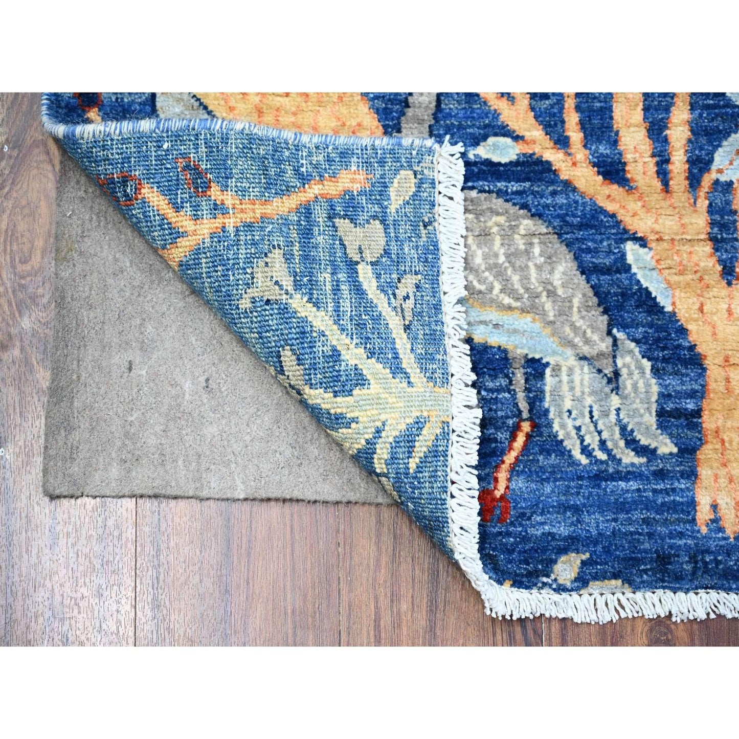 2'6"X7'8" Blue Afghan Peshawar Wool Hand Knotted Runner Oriental Rug