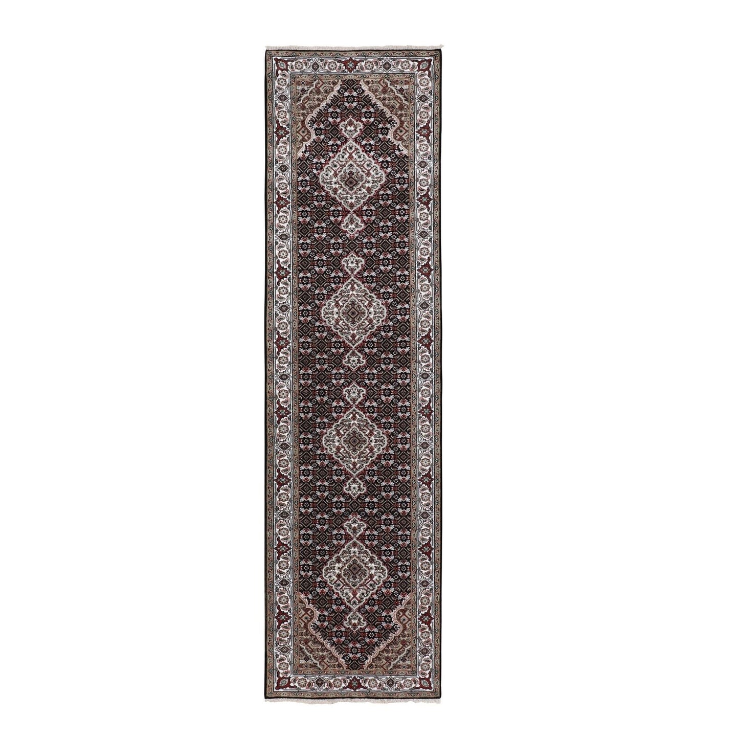 2'8"X10'1" Black Tebraz Mahi Fish Design Runner Hand Knotted Rug