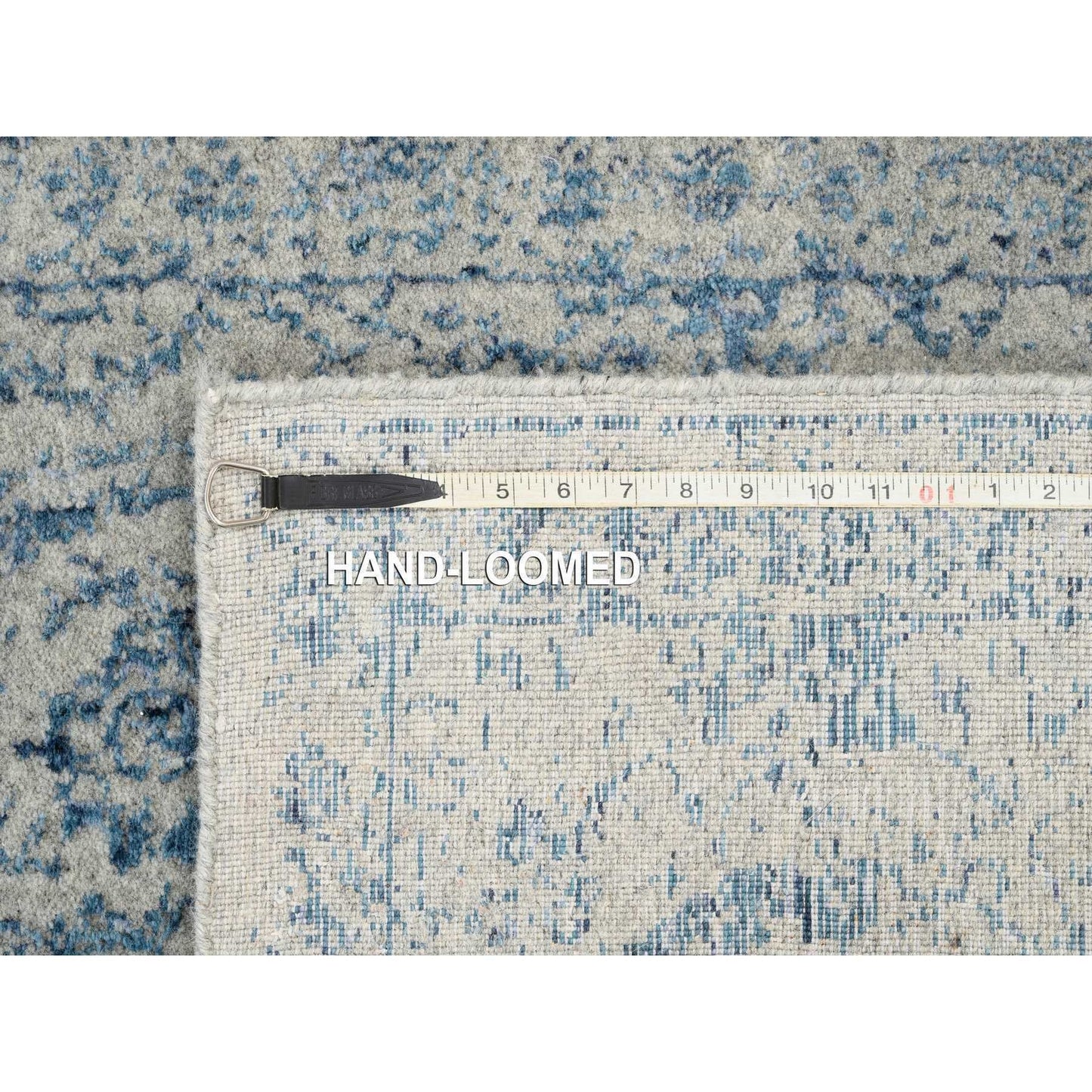 2'6"X8'1" Hand Loomed Gray Fine Jacquard Wool And Silk Runner Rug