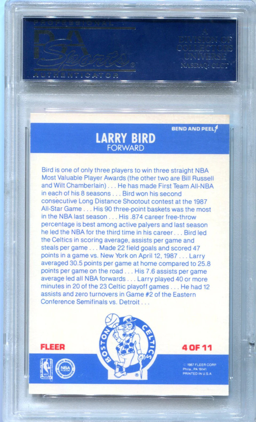 Larry Bird 1987-88 Fleer Sticker #4 Psa Nm 8 Card