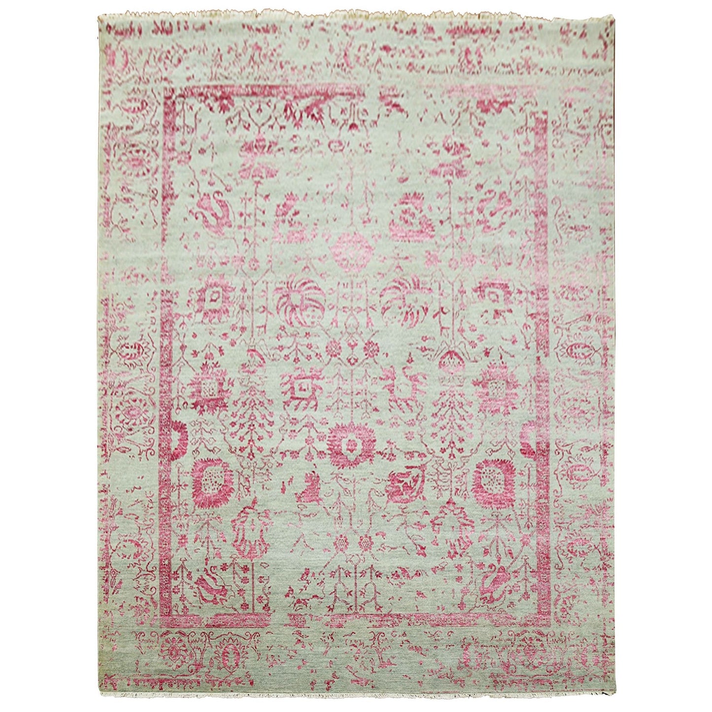 8'10"X11'3" Beige Zoroastrian Tebraz Design Wool And Silk Handknotted Rug