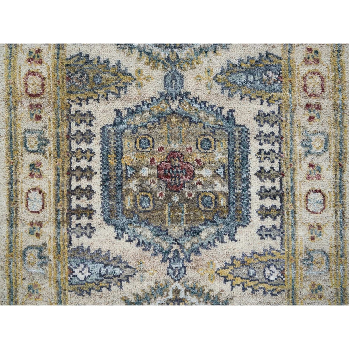 2'7"X11'10" Ivory Hand Knotted Reimagined Viss Design Runner Oriental Rug