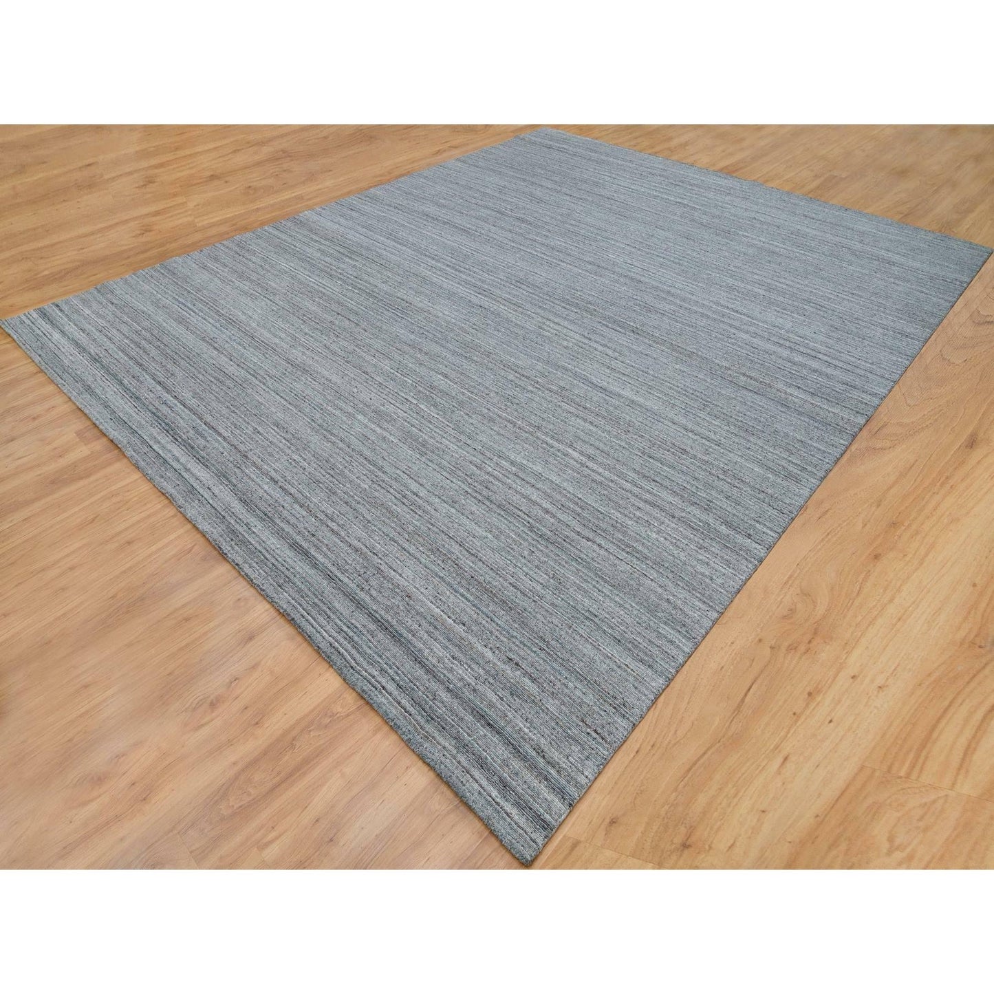 12'X15' Arsenic Gray Modern Striae Design Wool Hand Loomed Oversized Rug
