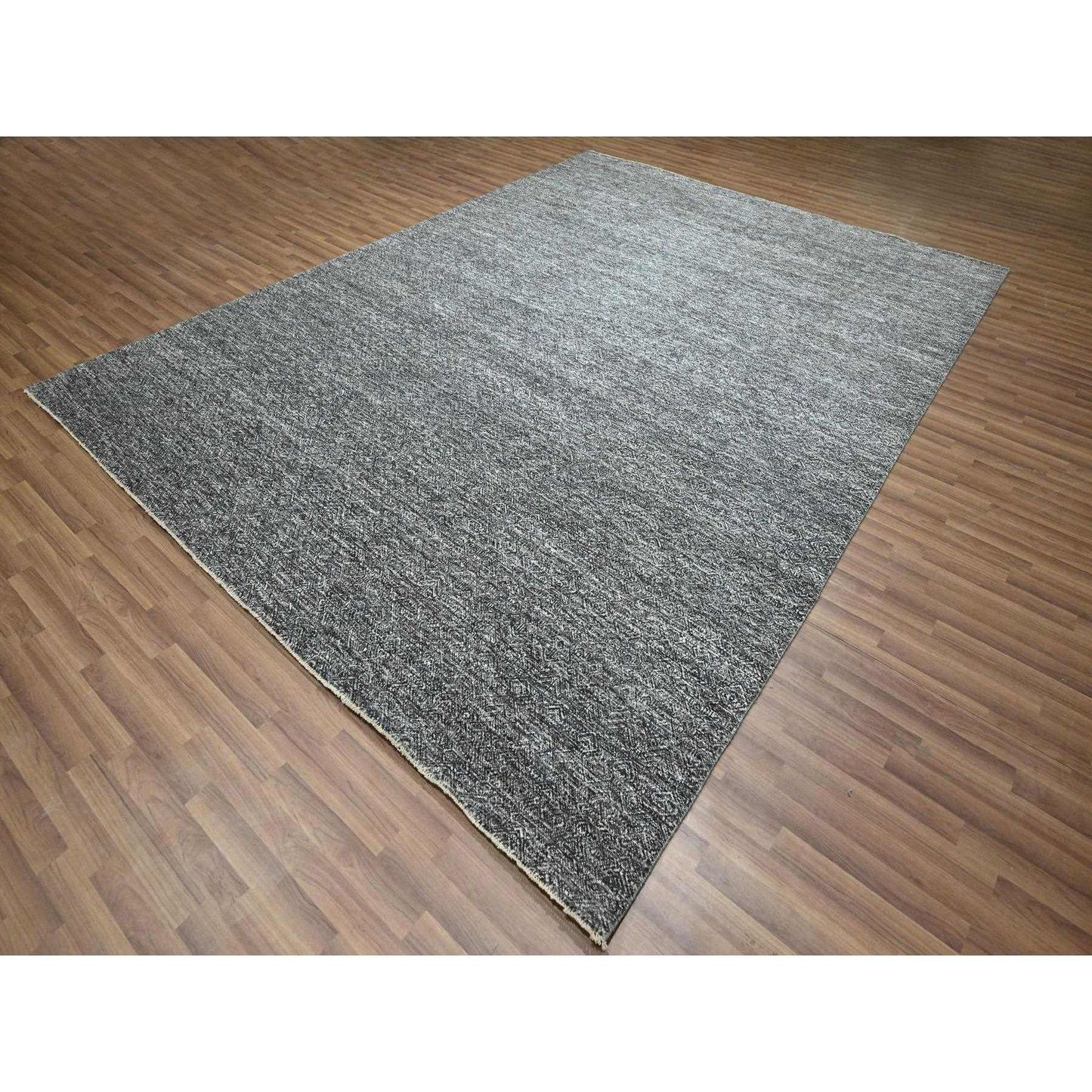 9'X12'2" Carbon Gray Kohinoor Herat Pattern Hand Knotted Soft Wool Rug