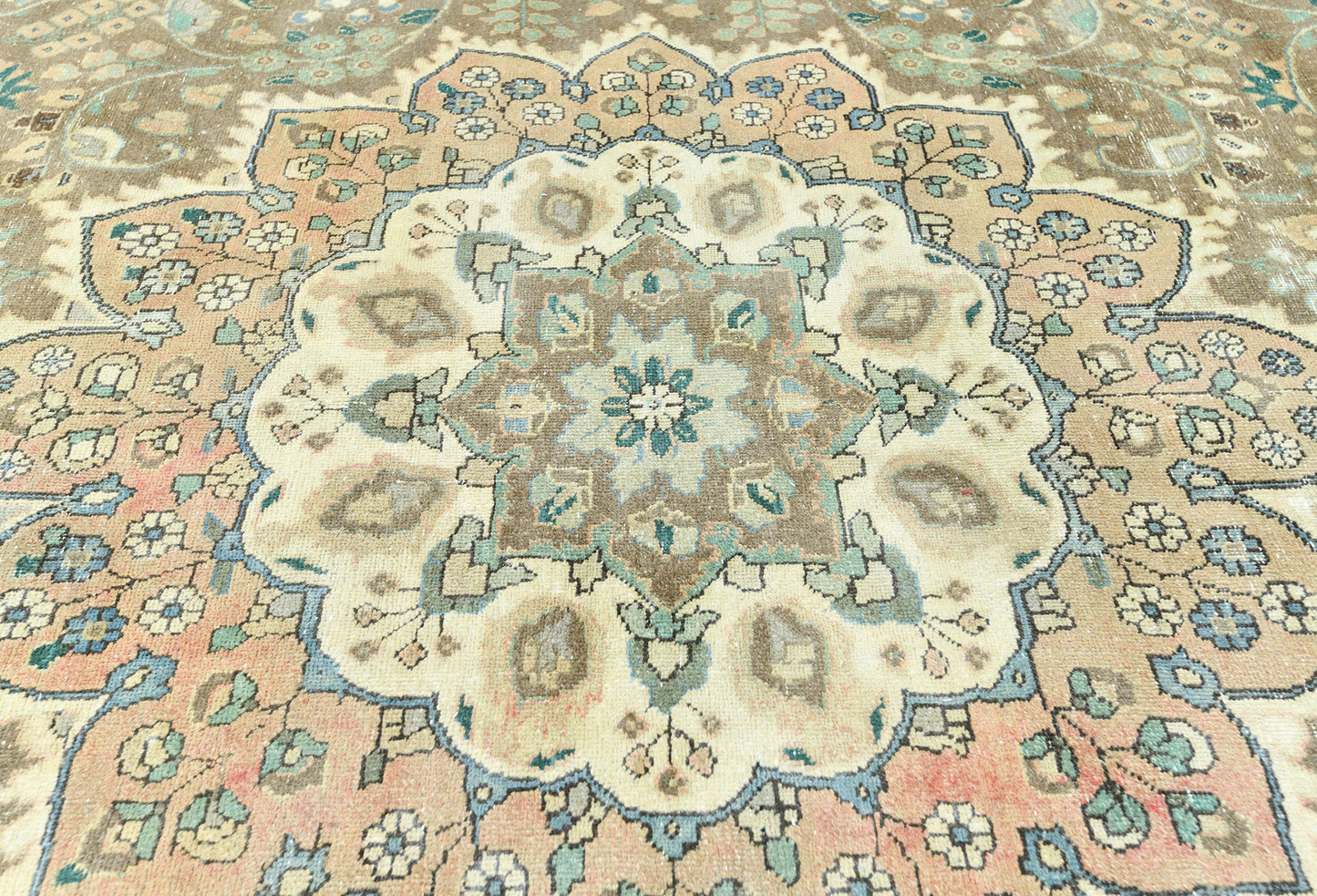Distressed Vintage Oriental Rug Muted Brown