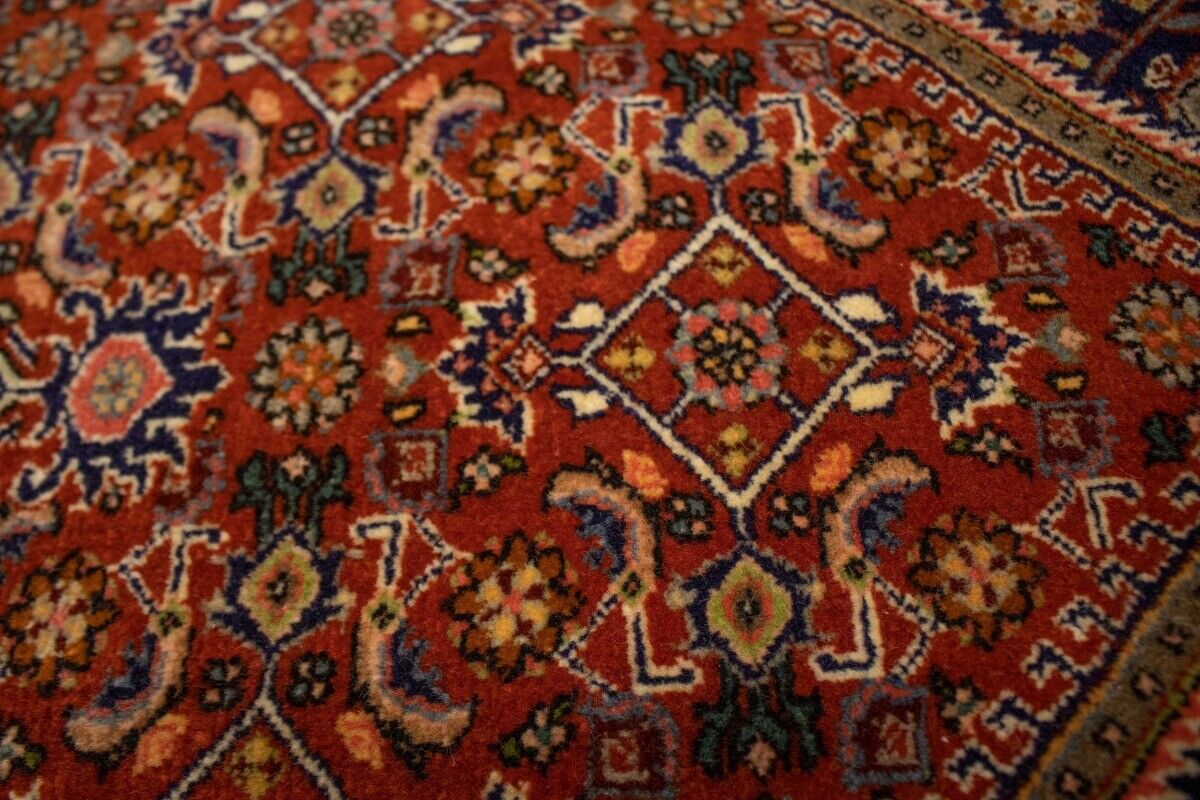 Handmade Vintage Oriental Rug 4X5 Ft Rust Orange