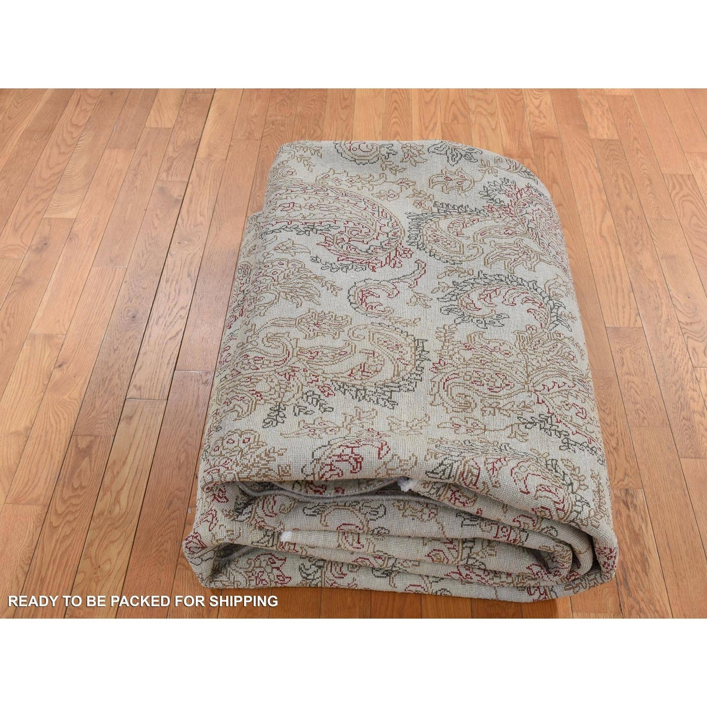9'1"X12'3" Gray Agra With Paisley Design Pure Wool Hand Knotted Rug