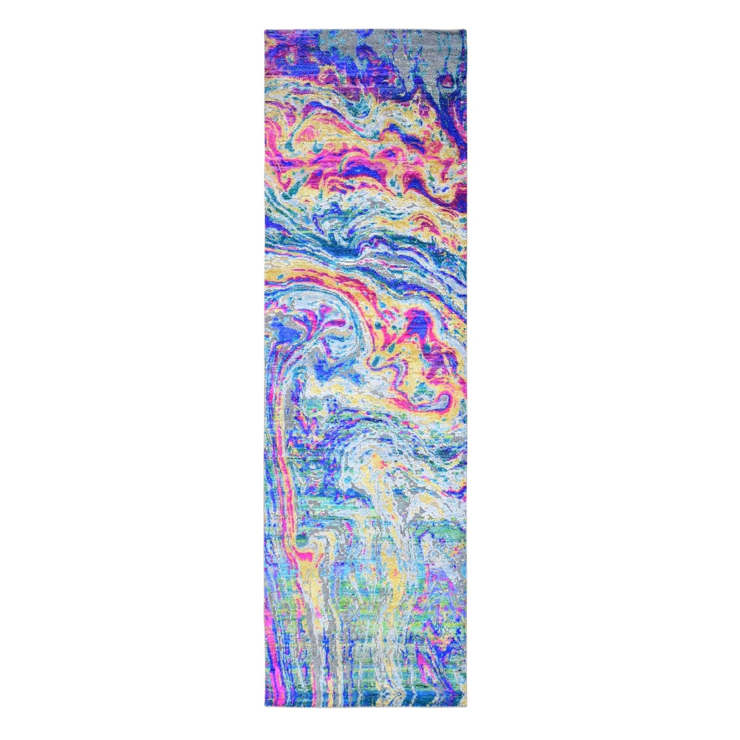 3'X10' Sari Silk - Text Wool The Lava Design Wide Runner Hand Knotted Rug