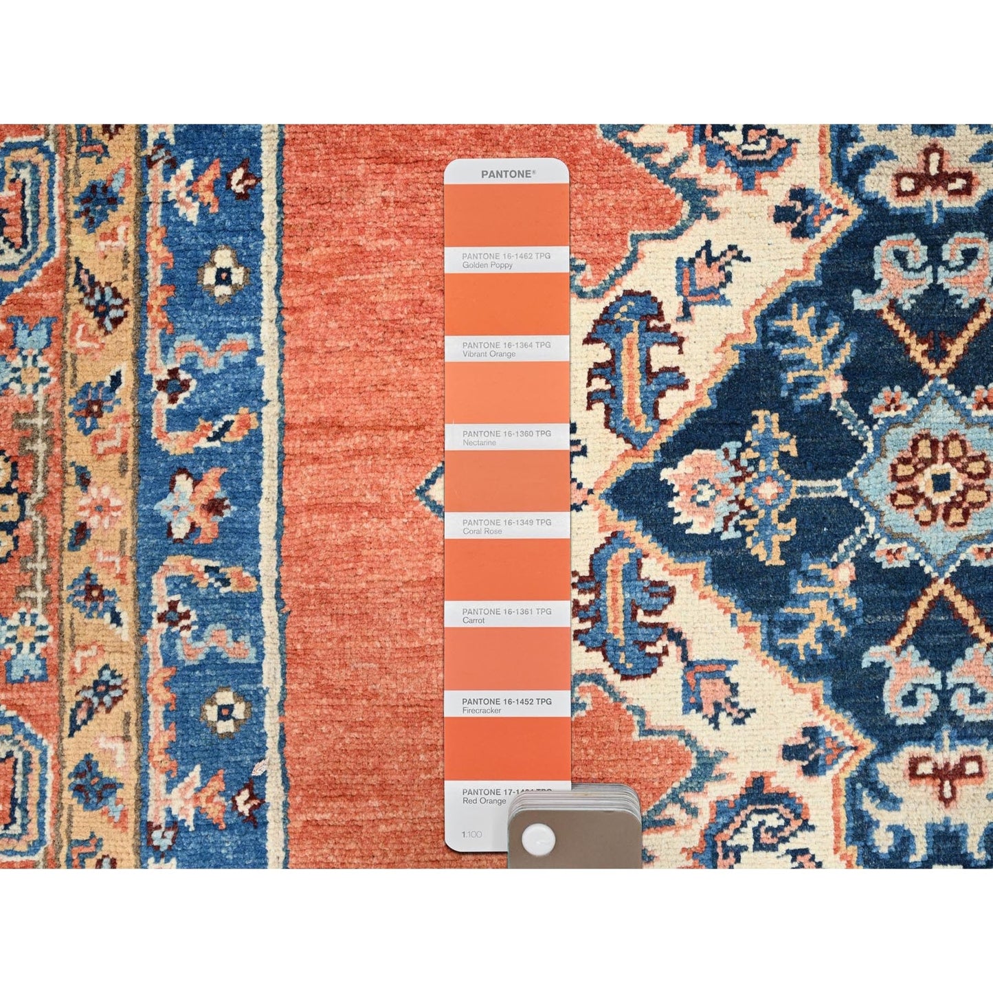4'9"X6'6" Persimmon Orange Afghan Seeripe Heris Wool Hand Knotted Rug