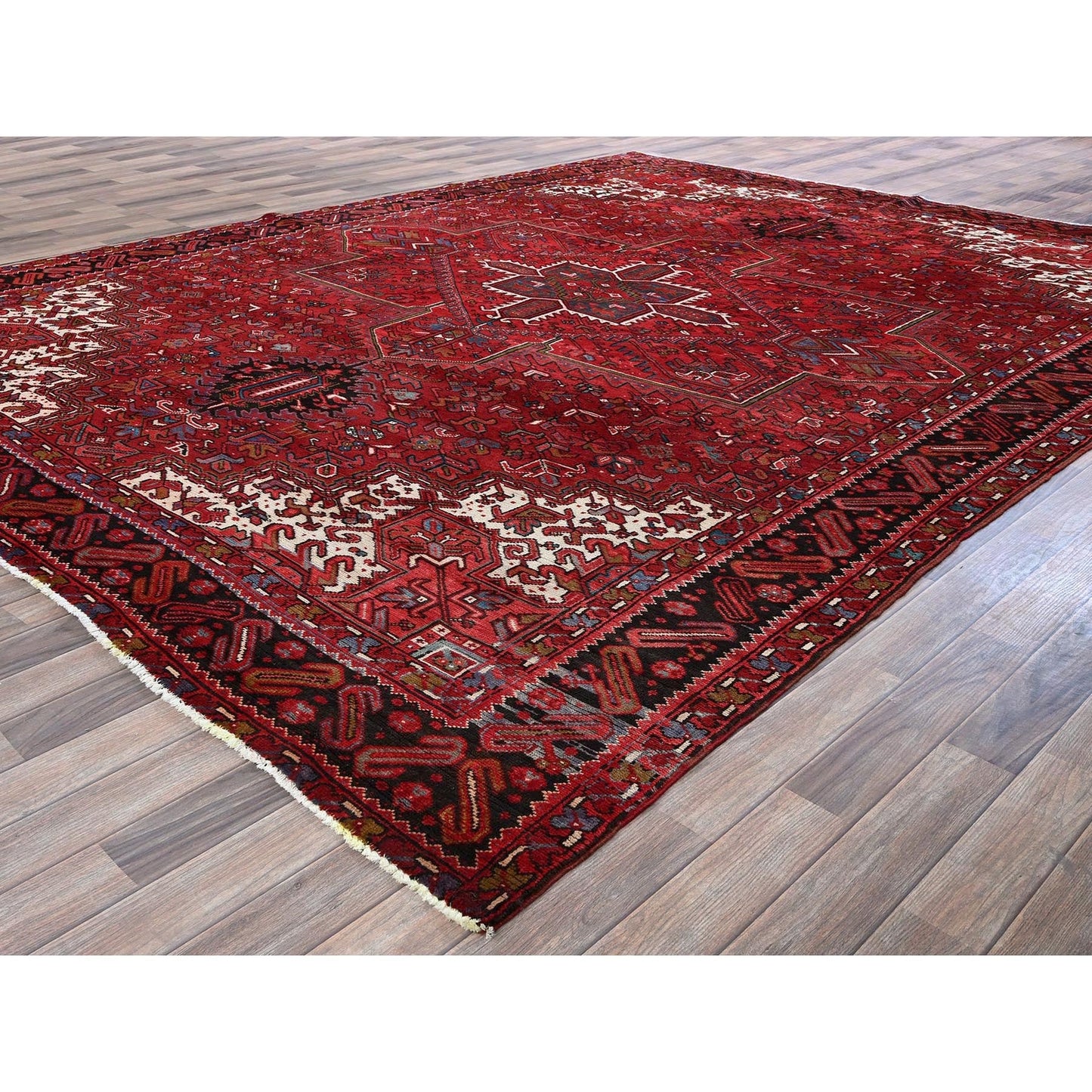 9'7"X12'2" Red Vintage Zoroastrian Heris 100% Wool Hand Knotted Clean Rug