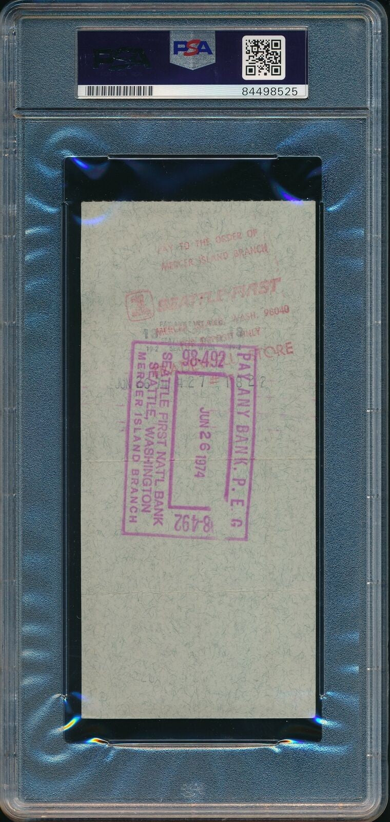Bill Russell Hof Autographed/Signed 1974 Bank
