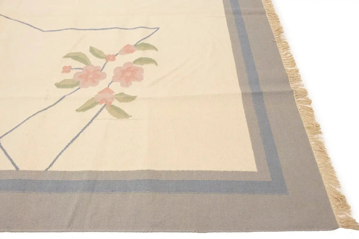 Large Contemporary Floral Dhurrie Rug Reversible