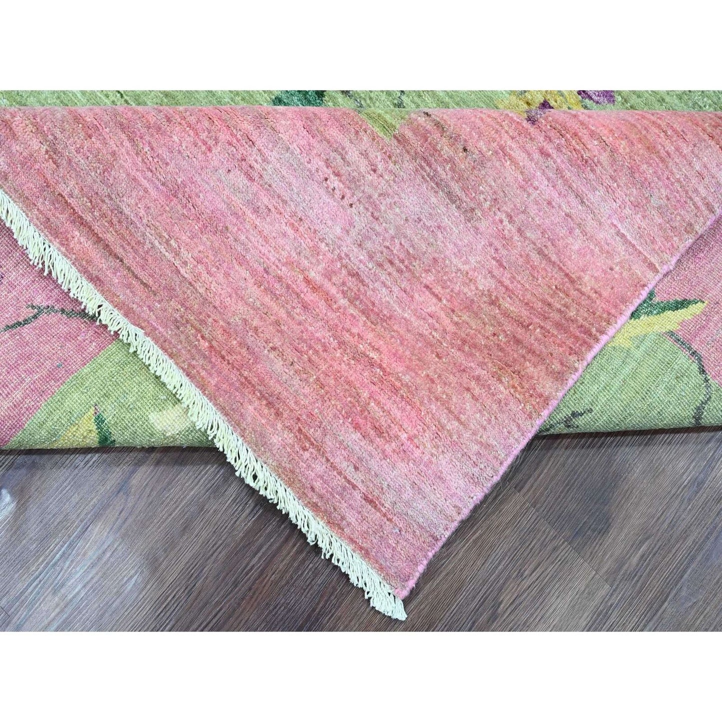 9'X12'3" Green Chinese Art Deco Inspired Peshawar Hand Knotted Wool Rug