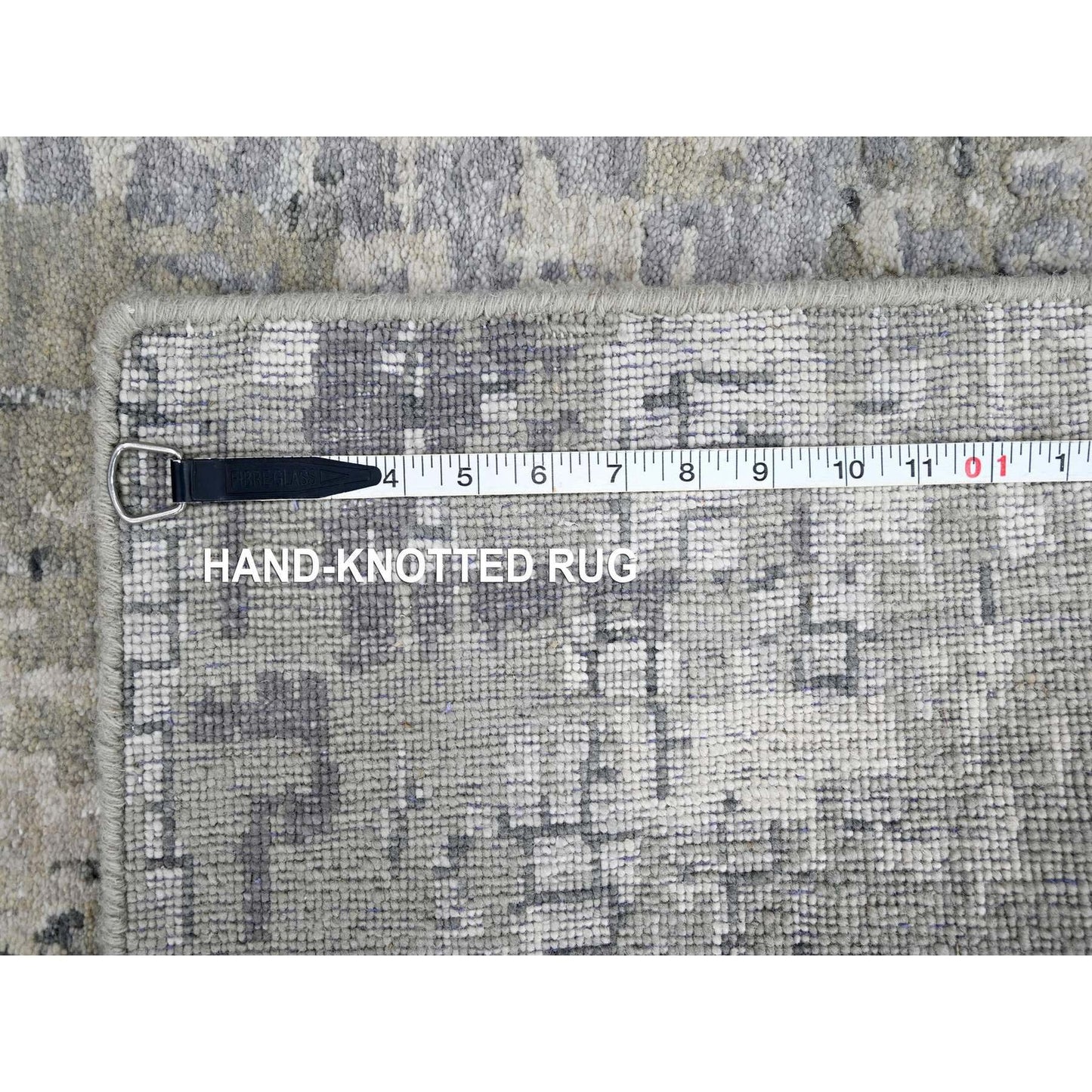 2'7"X9'10" Gray Abstract Design Wool And Silk Hand Knotted Runner Rug