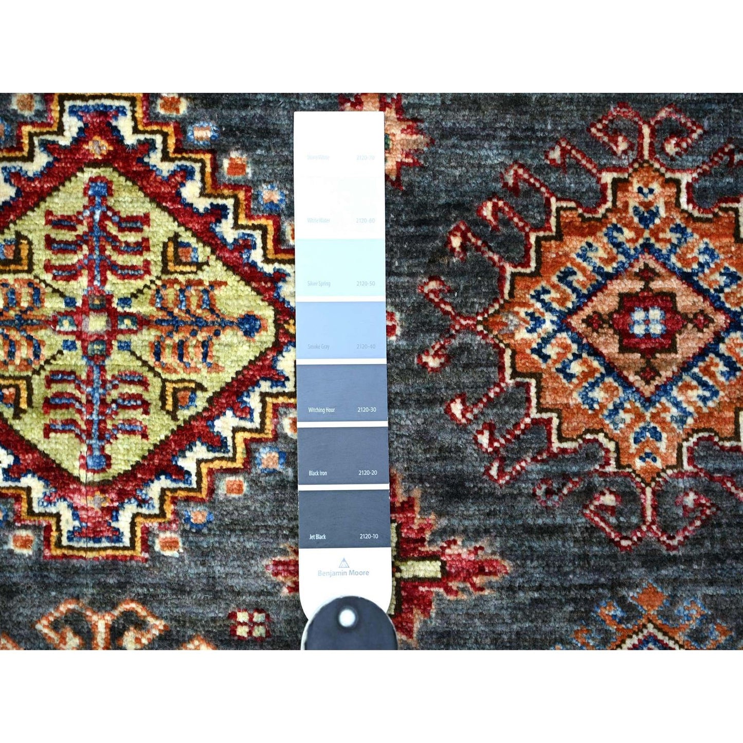 5'9"X7'10" Slate Gray Kazak Geometric Medallions Wool Hand Knotted Rug