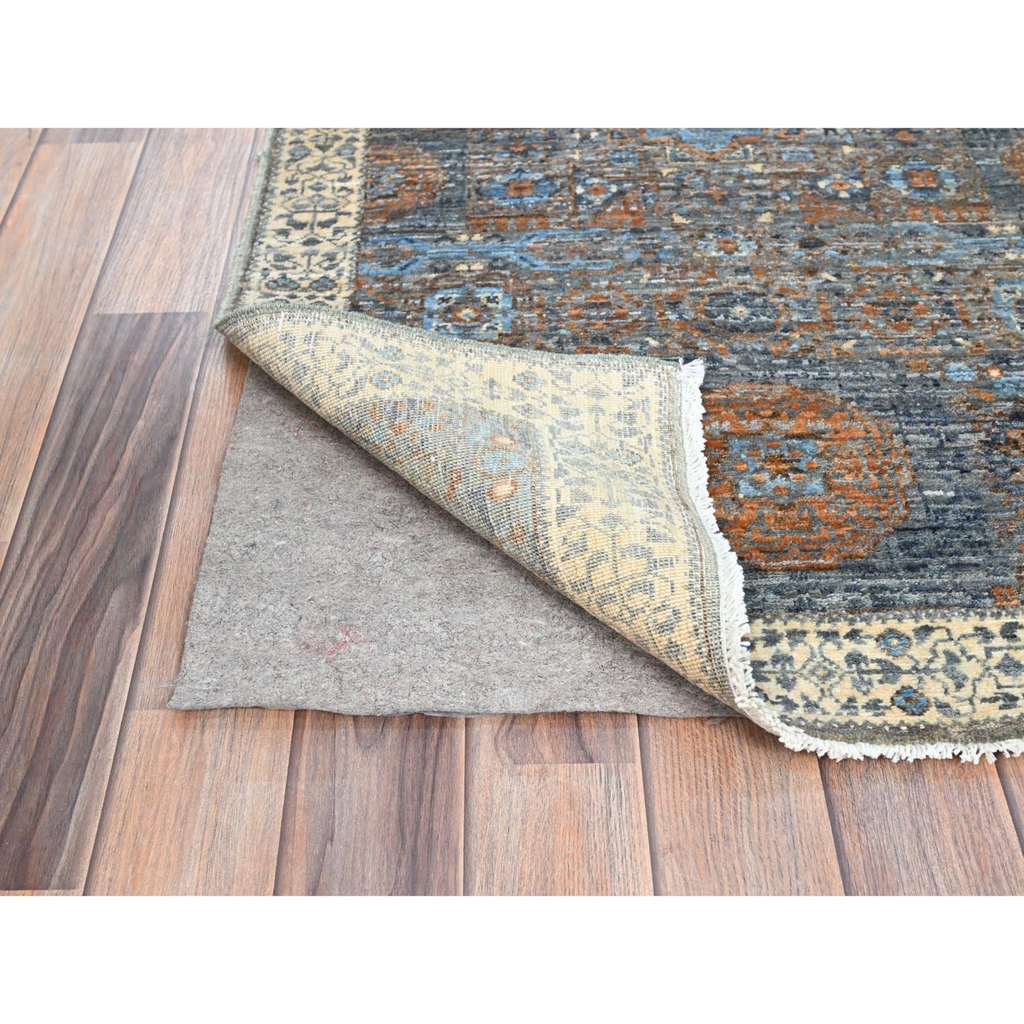 2'8"X5'8" Gray Mamluk Dynasty Hand Knotted All Wool Runner Oriental Rug