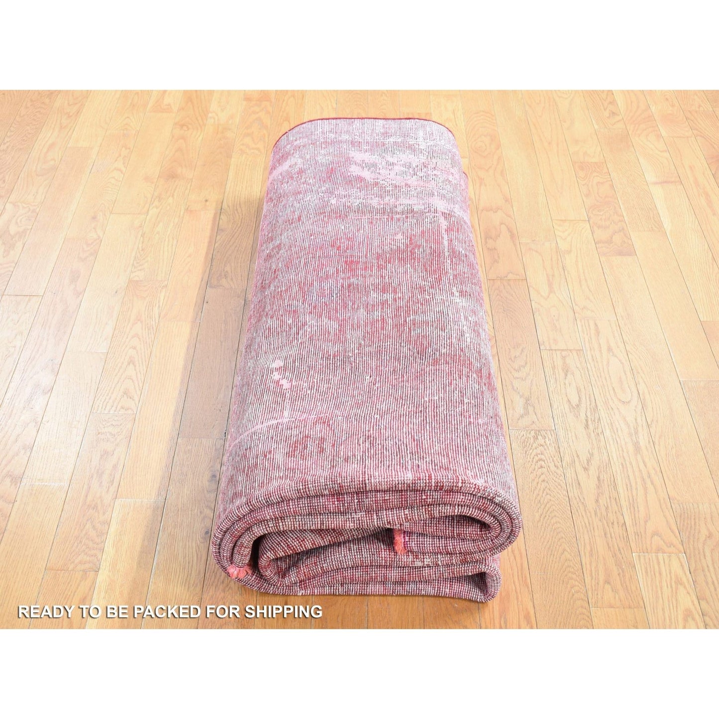 8'2"X11'1" Red Overdyed Vintage Tebraz Design Pure Wool Hand Knotted Rug