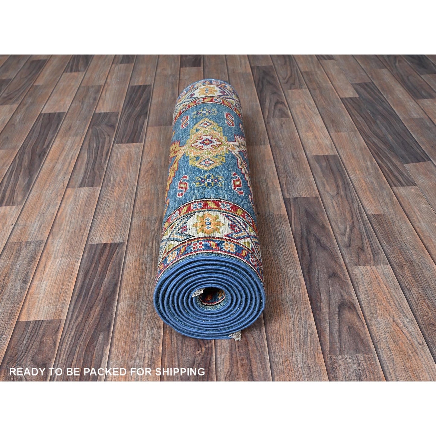 2'9"X11'2" Blue Kazak Hand Knotted Soft Wool Runner Oriental Rug