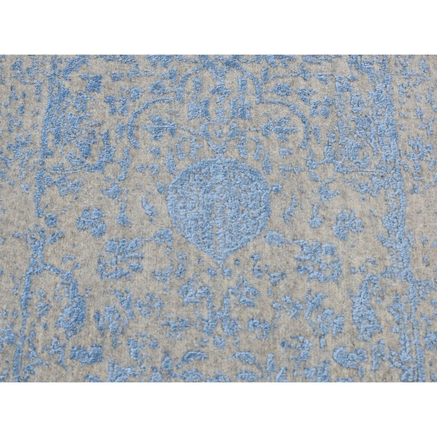 2'5"X10'1" Blue Jacquard Hand Loomed Wool And Silk Pomegranate Runner Rug