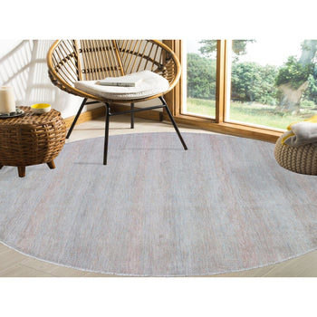 8'X8' Salmon Grass Design Wool And Silk Hand Knotted Round Oriental Rug