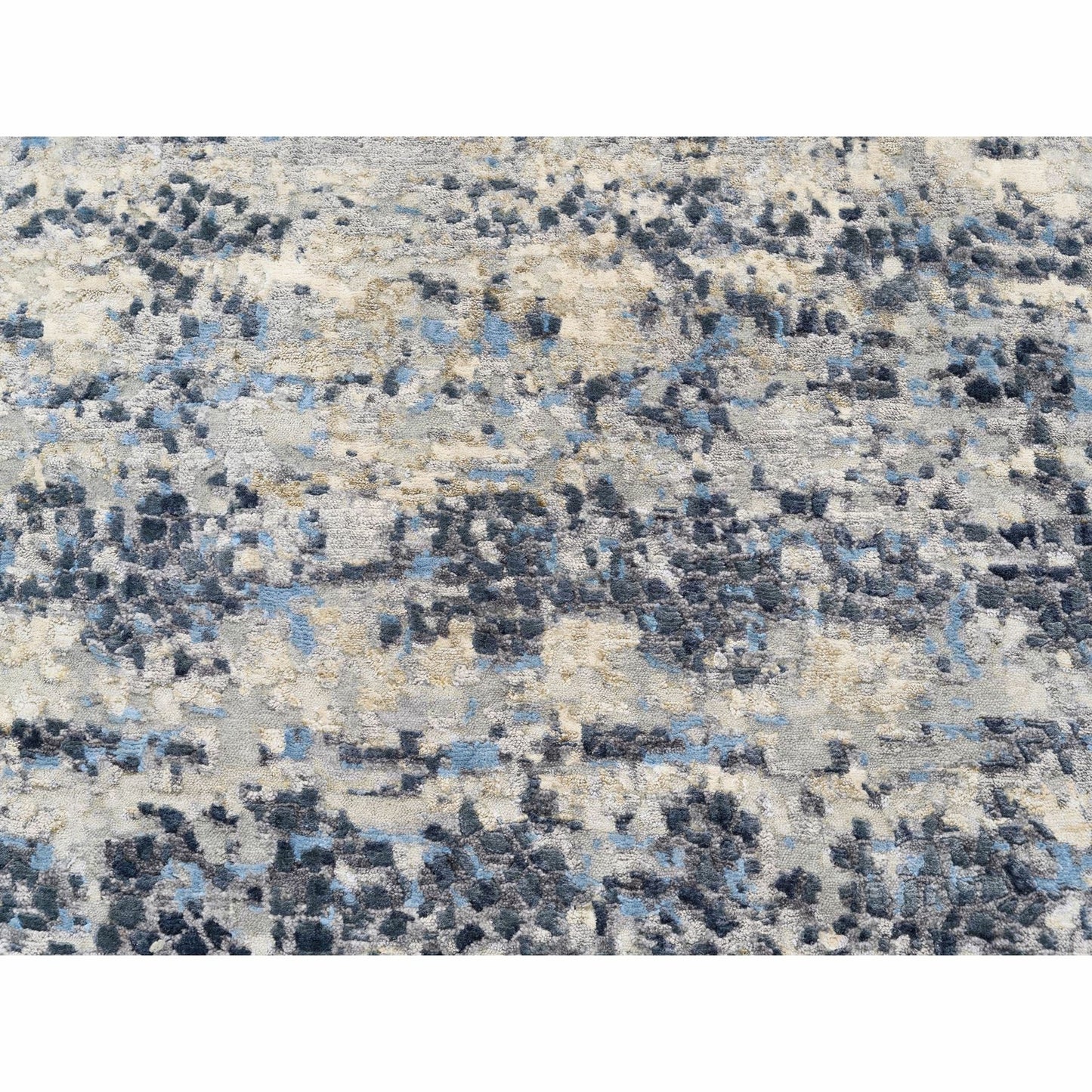 10'X10' Wool-Silk Blue Abstract Mosaic Design Hand Knotted Rug Square