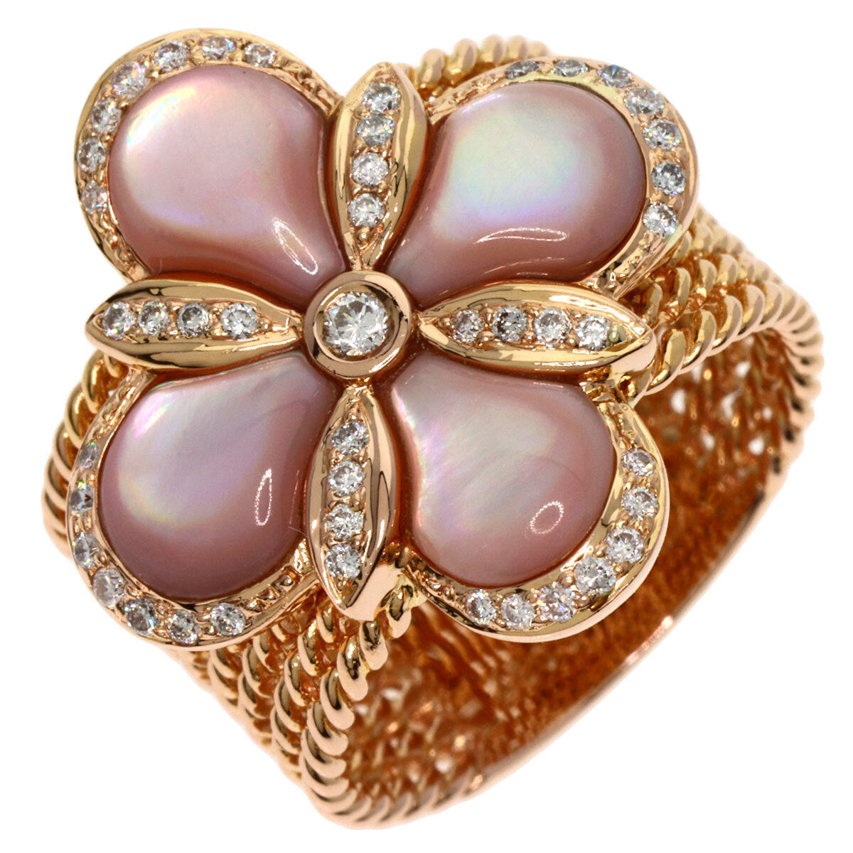 0.27Ct Flower Motif Diamond Shell Ring K18 Pink