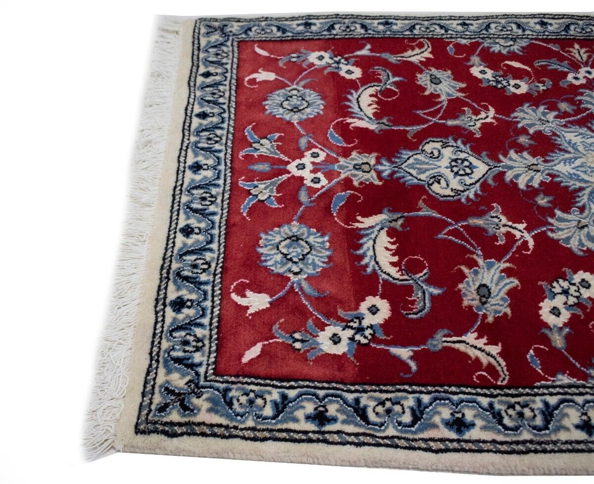Hand-Knotted Red Area Rug Classic Floral Design