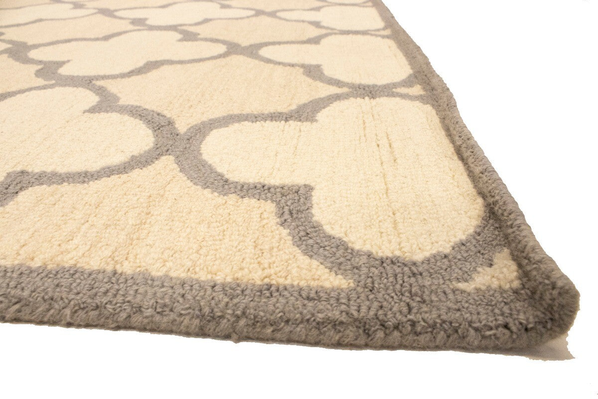 Cream Beige Trellis Style Rug Hand-Tufted Modern