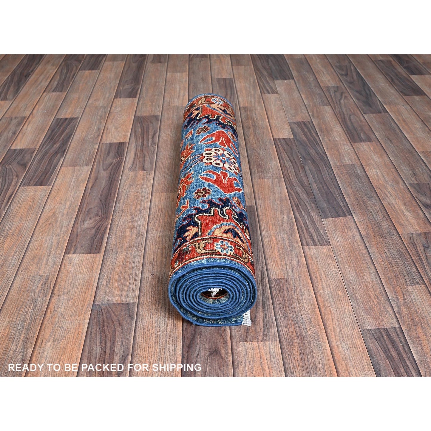 2'10"X9'10" Blue Heris All Over Design Hand Knotted Soft Wool Runner Rug