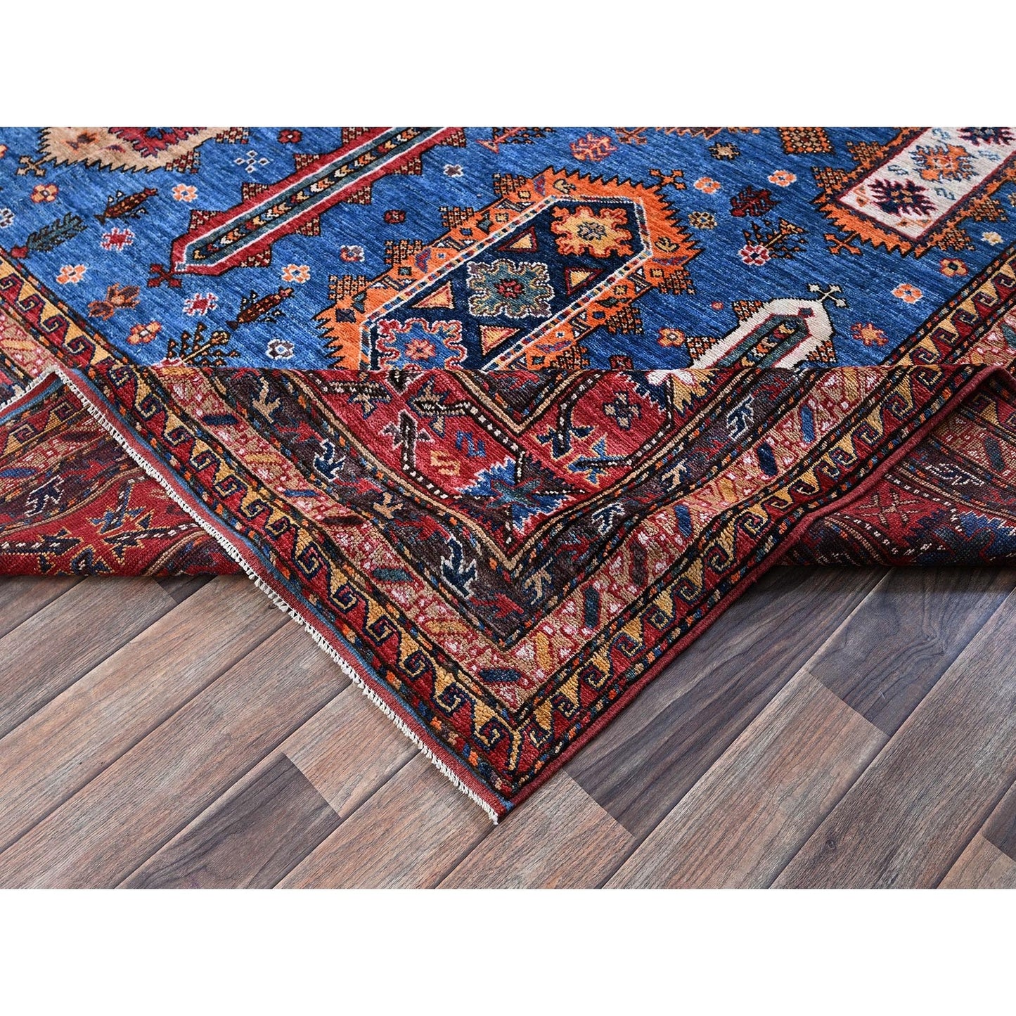 10'X10' Imperial Blue Caucasian Design Revival Hand Knotted Wool Square Rug