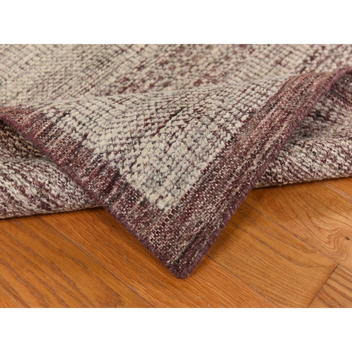 10'X14' Wine Red Plain And Natural Design Oxidized Wool Hand Knotted Rug