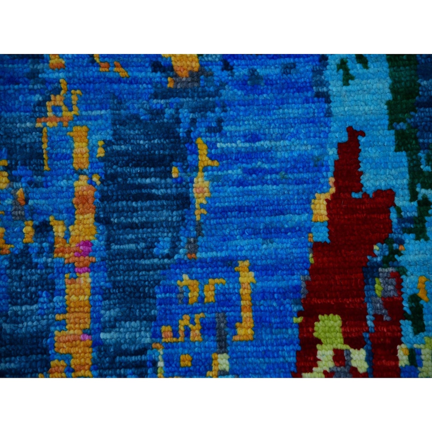 9'X11'9" Hot Pink Blue Modern Design Hand Knotted Pure Wool Oriental Rug