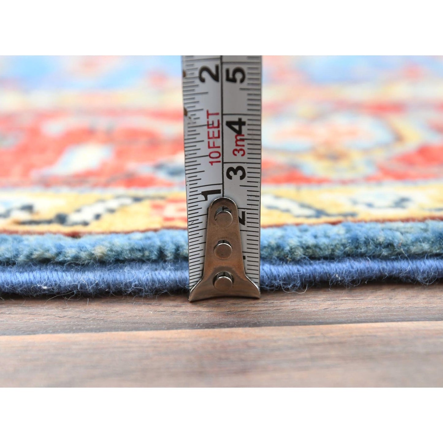 3'10"X5'10" Denim Blue Soft Wool Hand Knotted Seeripe Heris Design Rug