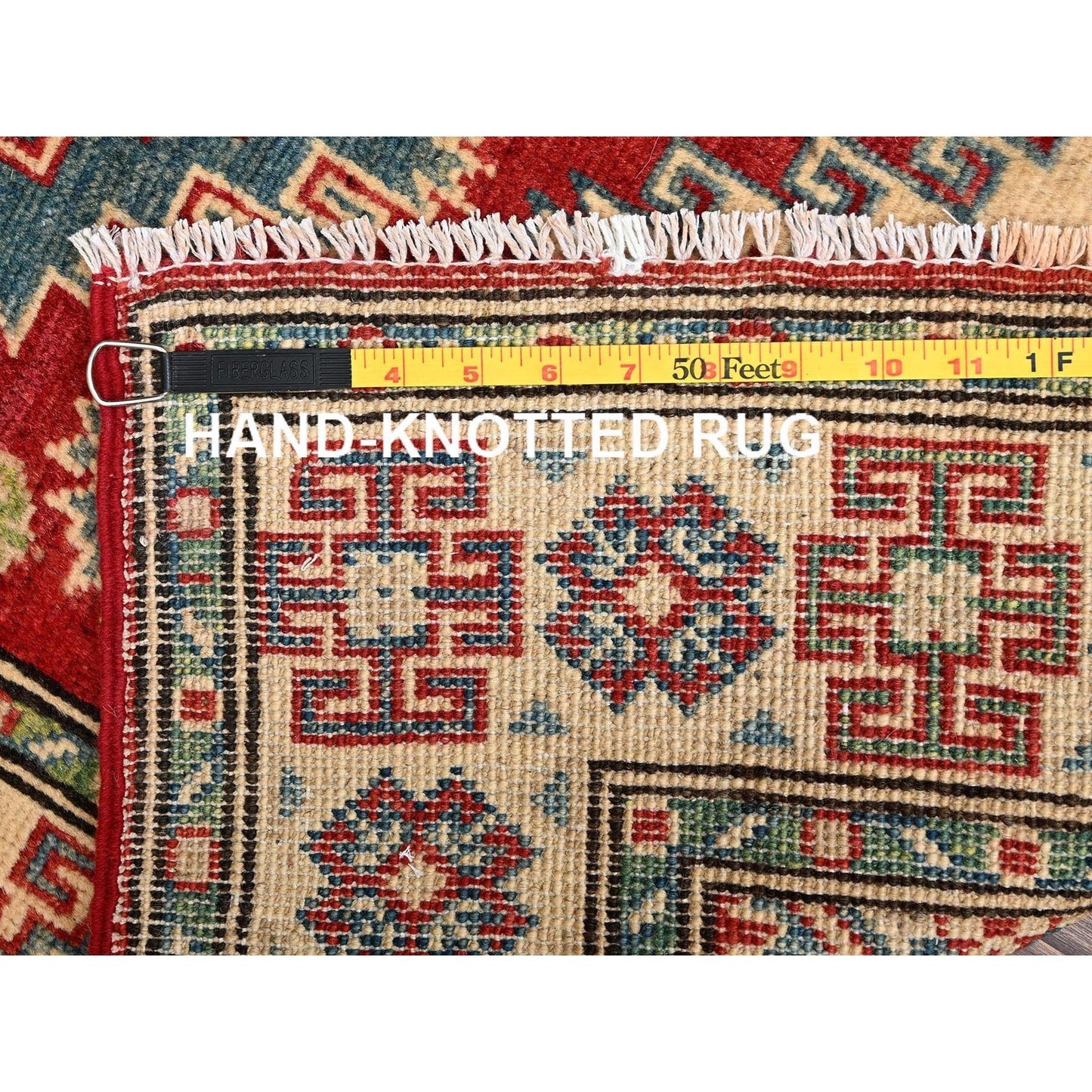 2'7"X12'8" Red Kazak With Geometric Design Hand Knotted Rug Wool Runner