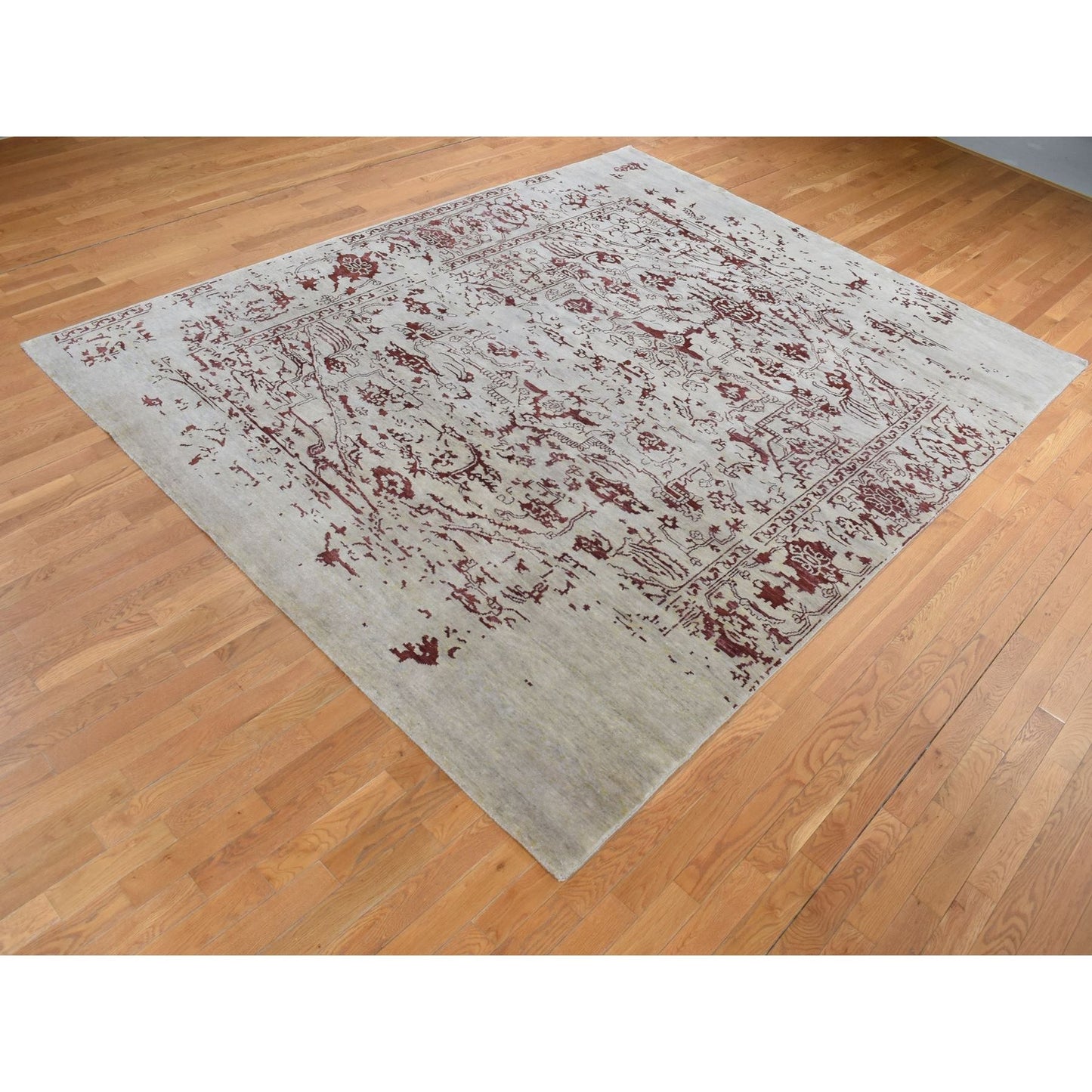 9'X11'9" Beige Broken Heris Design Wool And Silk Hand Knotted Rug