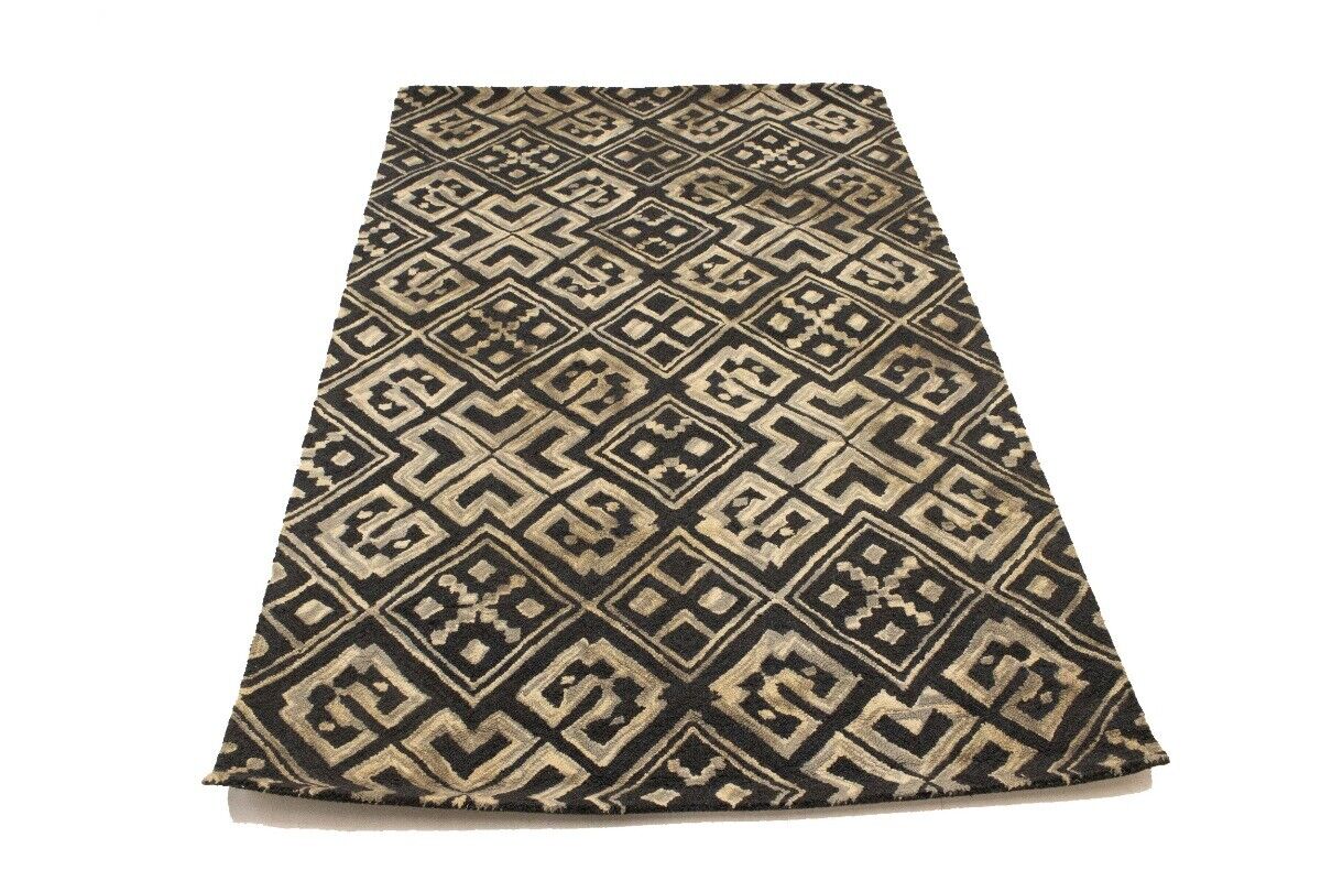 Hand-Tufted Dark Gray Geometric Rug Modern Area