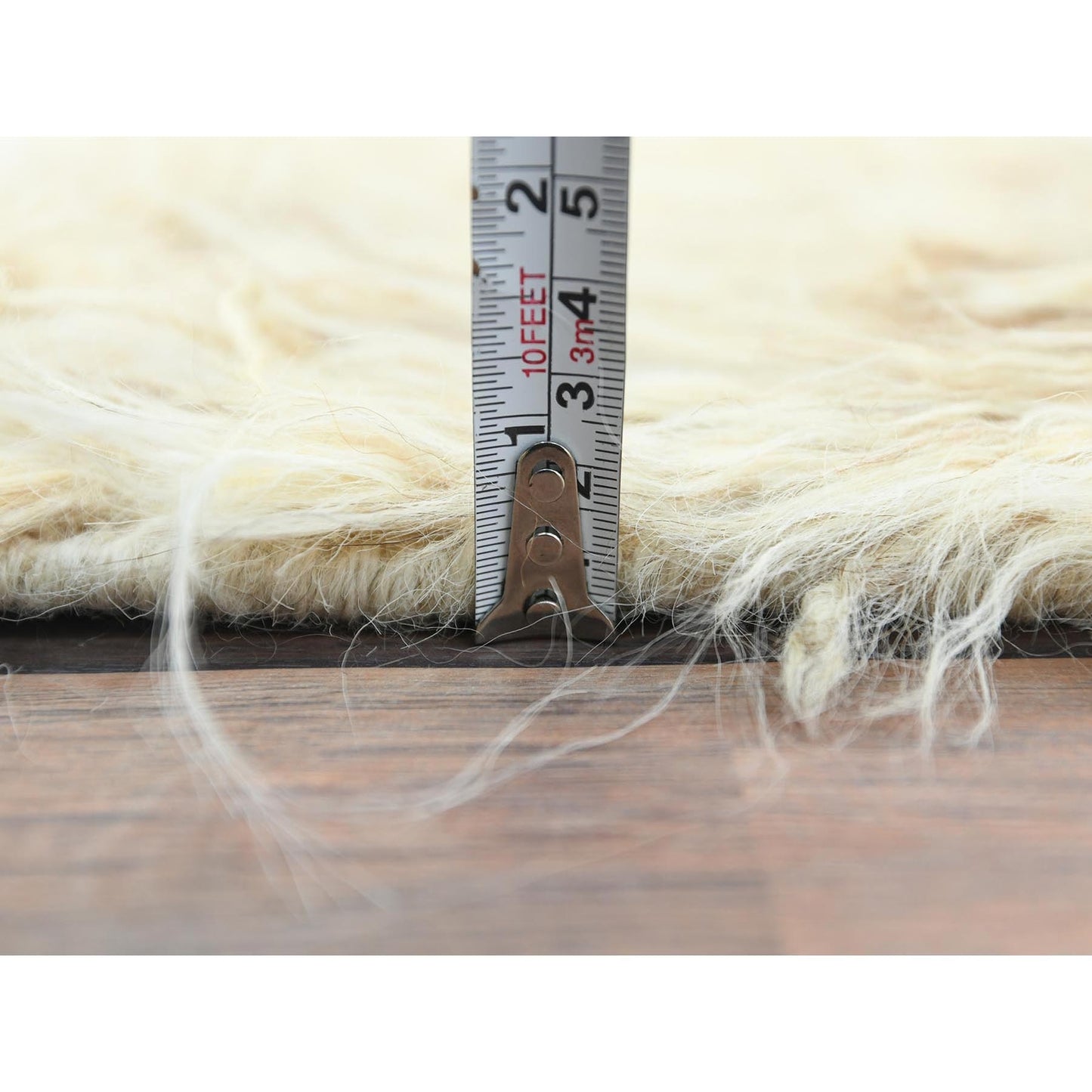 2'7"X10'1" Beige Shaggy Moroccan Natural Wool Hand Knotted Runner Rug