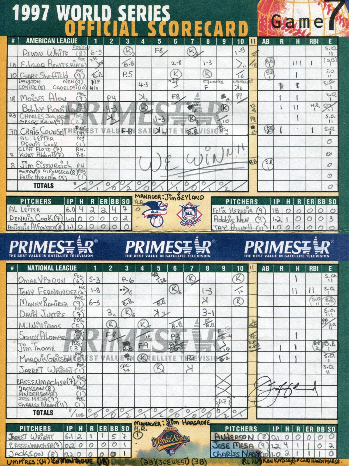 Jim Leyland Autographed 8X10 Scorecard