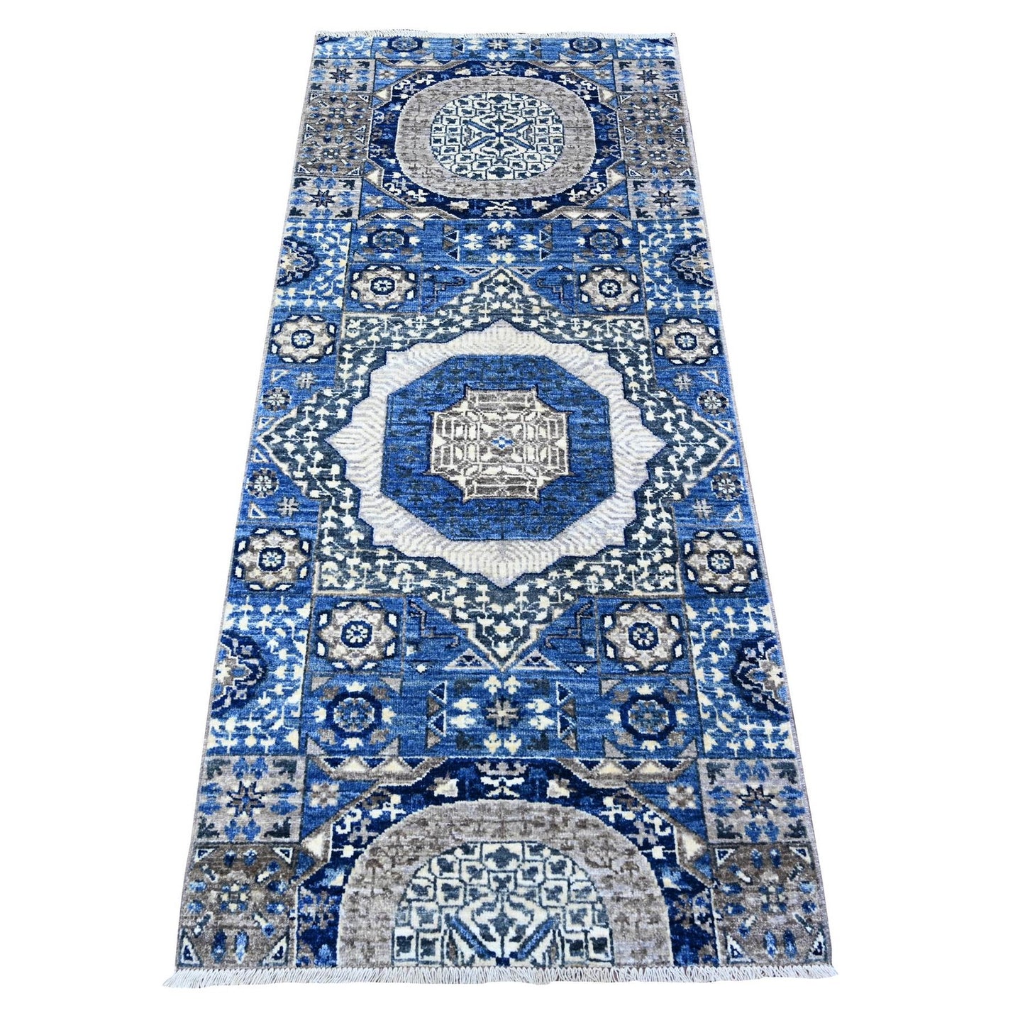 2'6"X6' Blue Fine Aryana Soft Wool Hand Knotted Oriental Rug