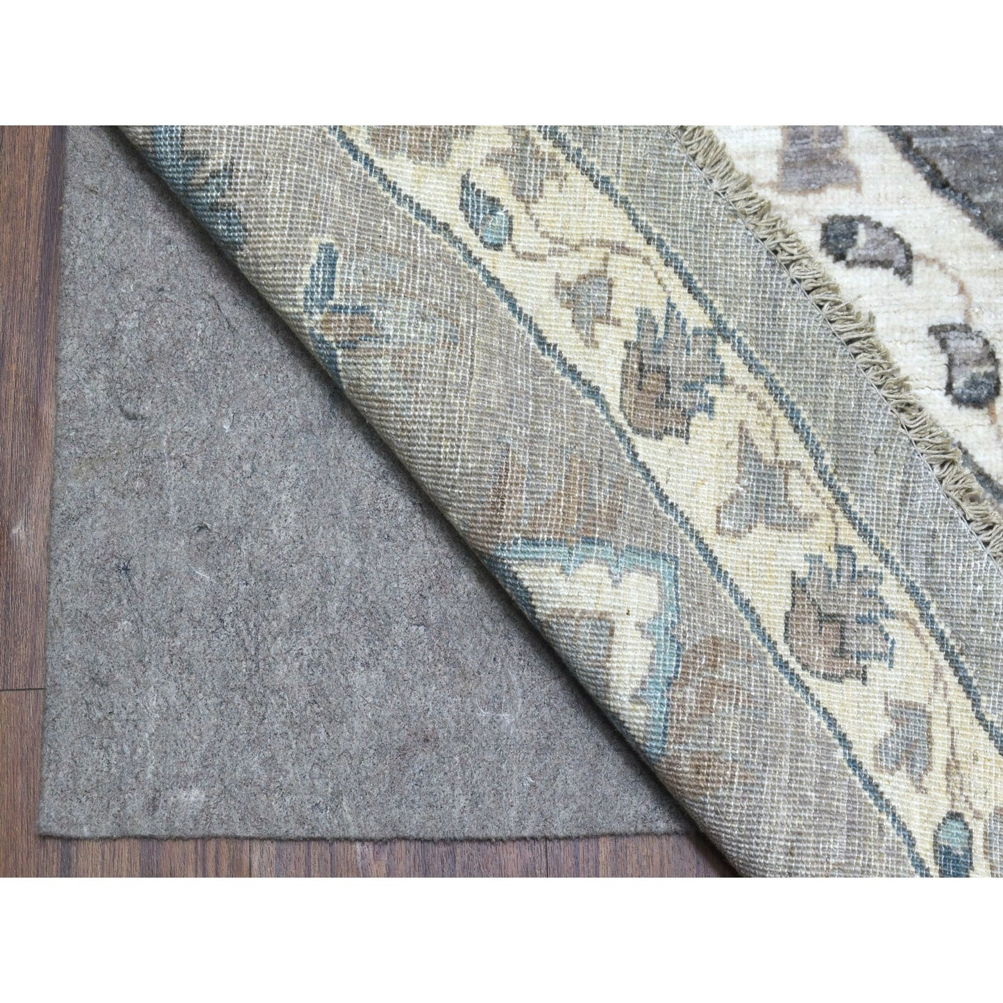 12'X12' Hand Knotted Soft Wool Fine Peshawar Silver Gray Round Rug