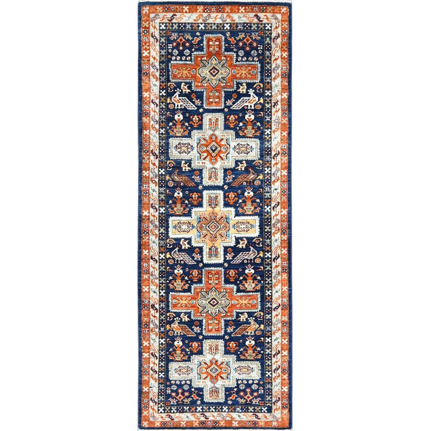 2'1"X5'10" Delft Blue Armenian Inspired Woolhand Knotted Oriental Rug
