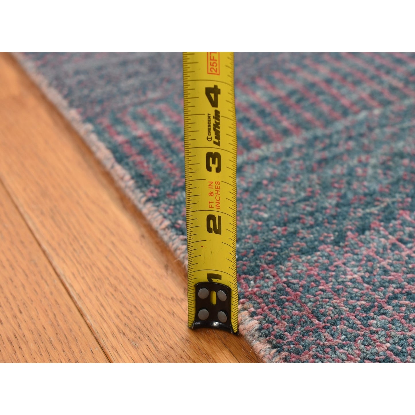 2'7"X8'10" Green Wool And Silk Grass Design Hand Knotted Runner Rug
