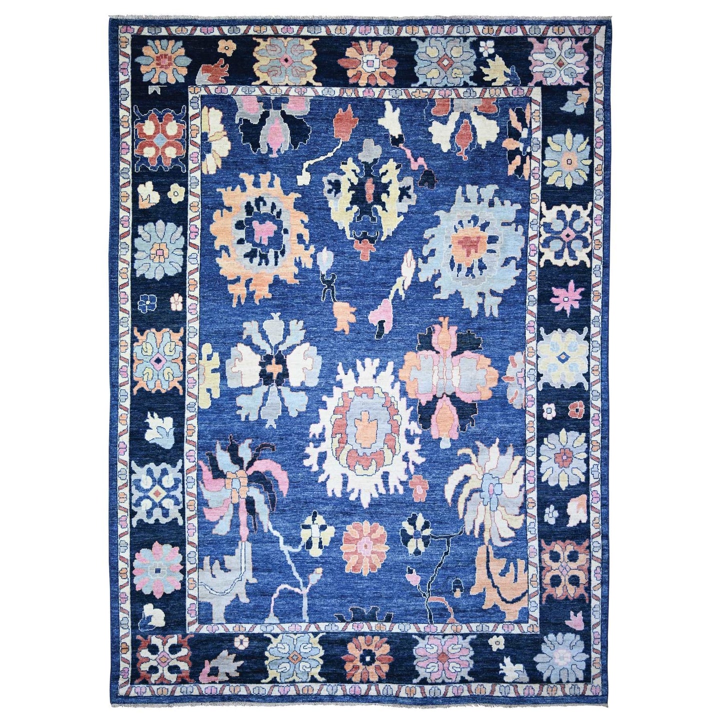 10'X13'9" Sapphire Blue Wool Hand Knotted Afghan Angora Oushak Rug