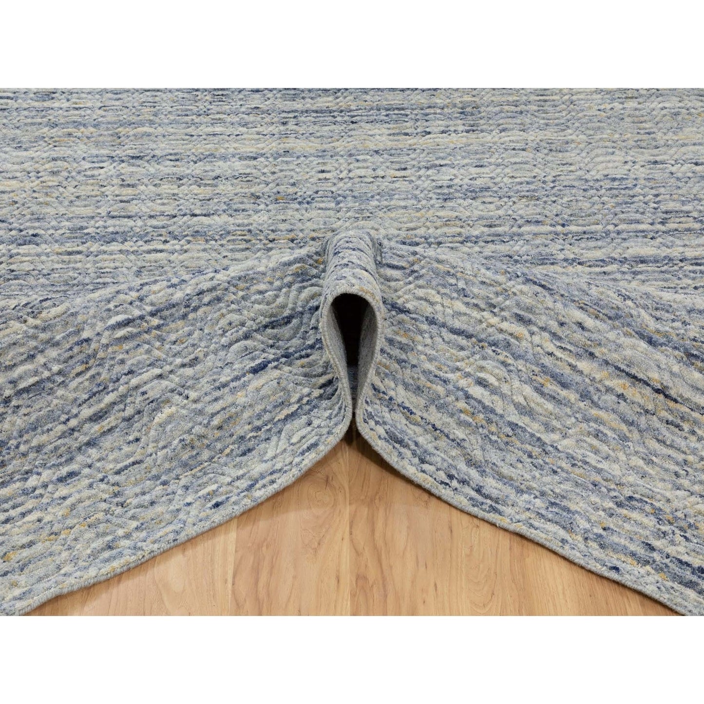 9'X11'9" Modern Blue Hand Loomed Design Organic Wool Oriental Rug