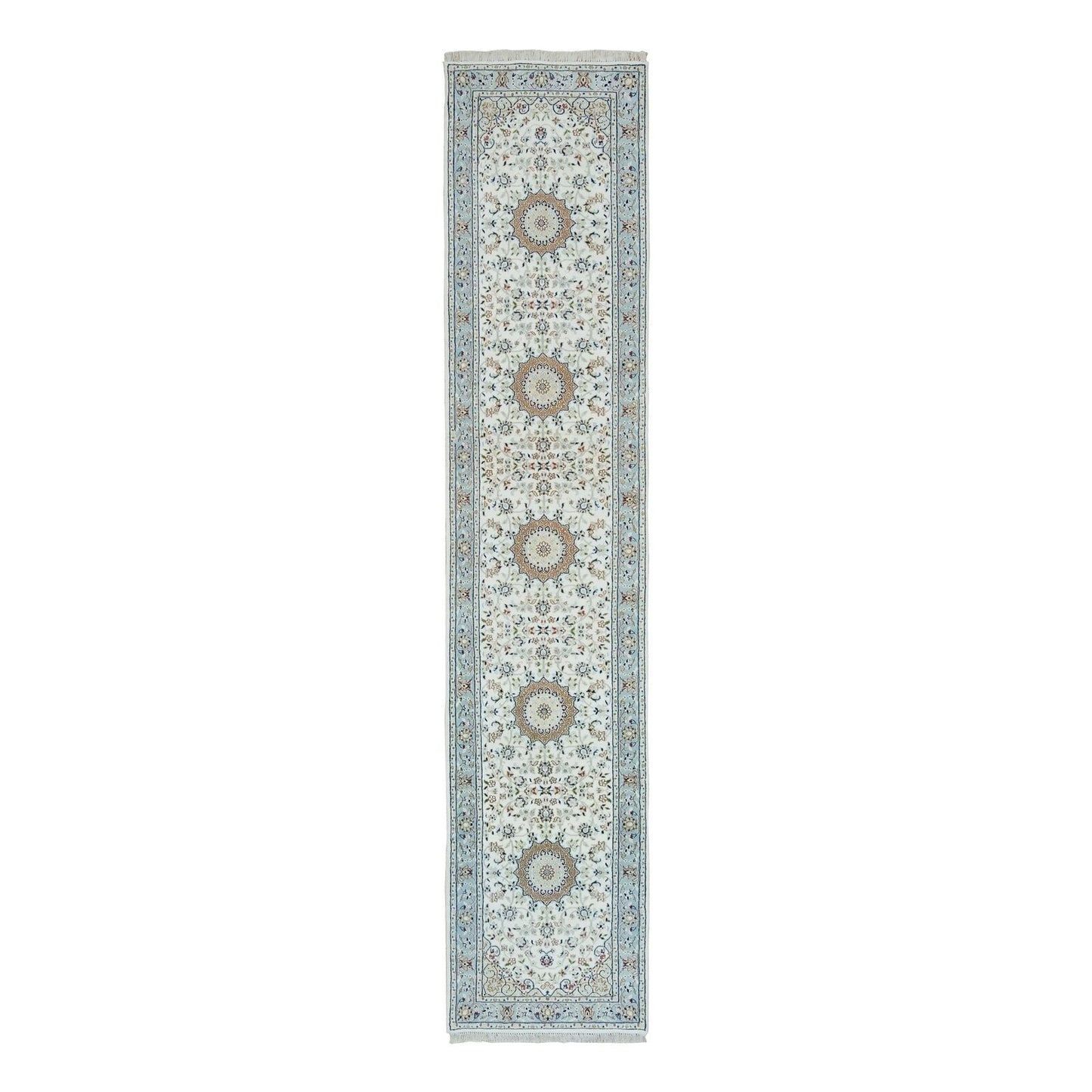 2'8"X13' White Hand Knotted Nain Design 250 Kpsi Organic Wool Runner Rug